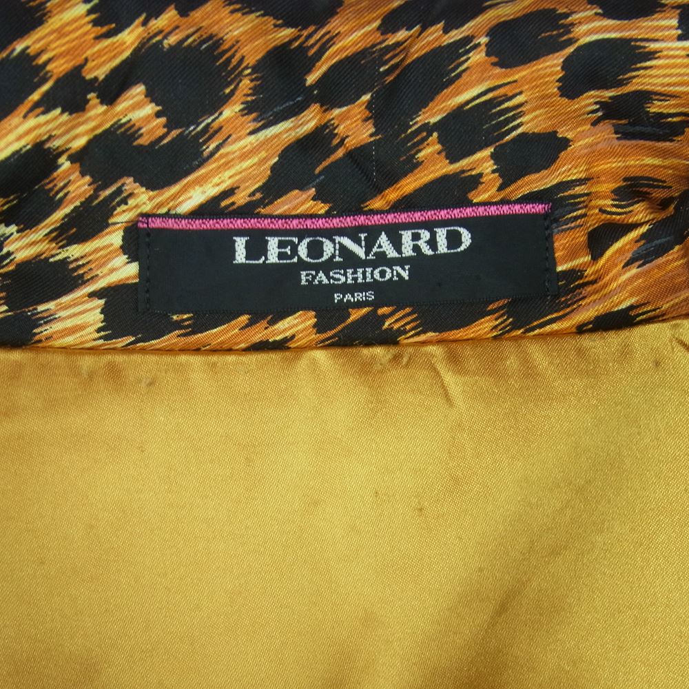 LEONARD レオナール FASHION ファッション シルク100％ アニマル レオパード 中綿 コート ブラウン系 ブラック系 9AR【中古】
