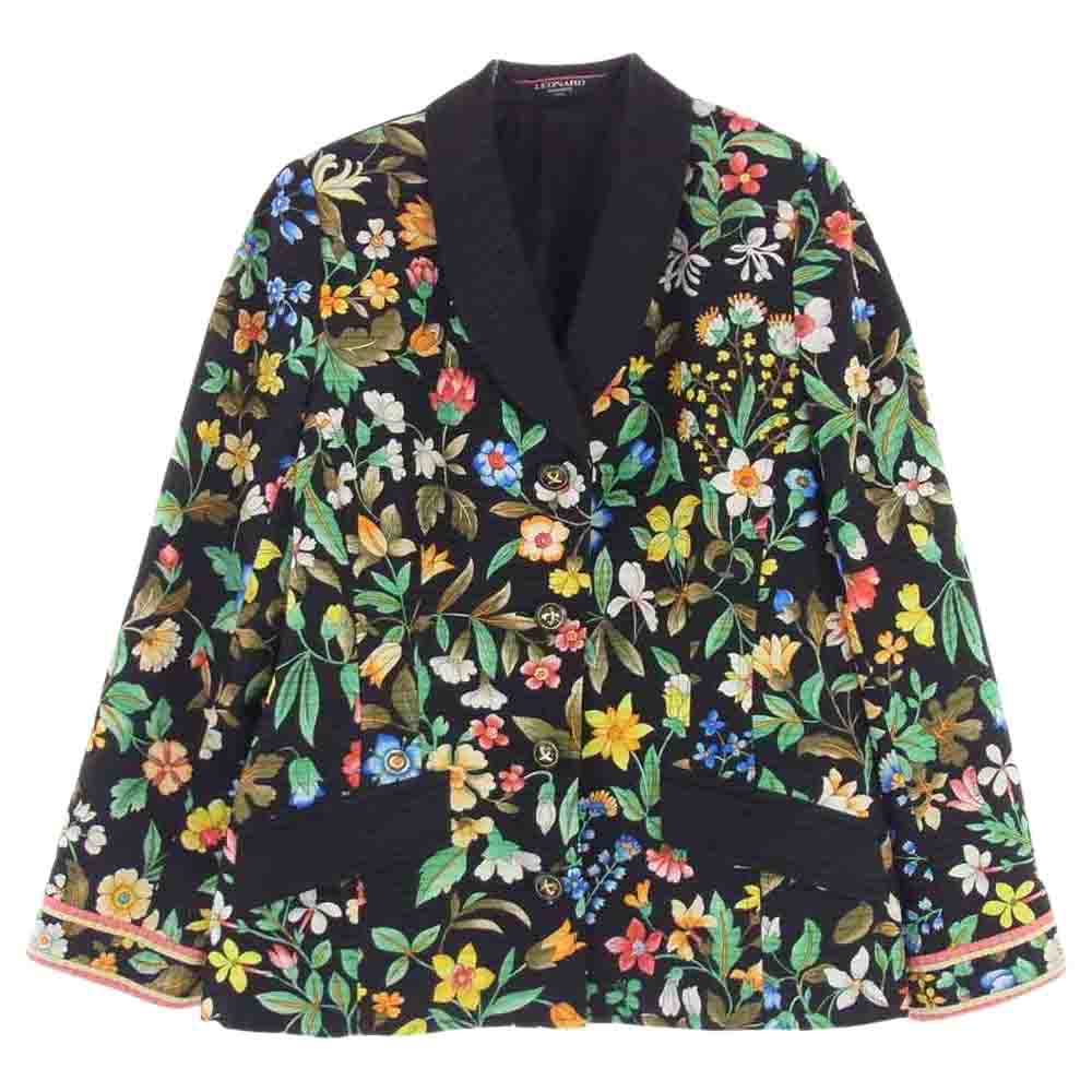 LEONARD レオナール FASHION ファッション 国内正規品 フラワー シルク混 ウール テーラードジャケット ブラック系【中古】