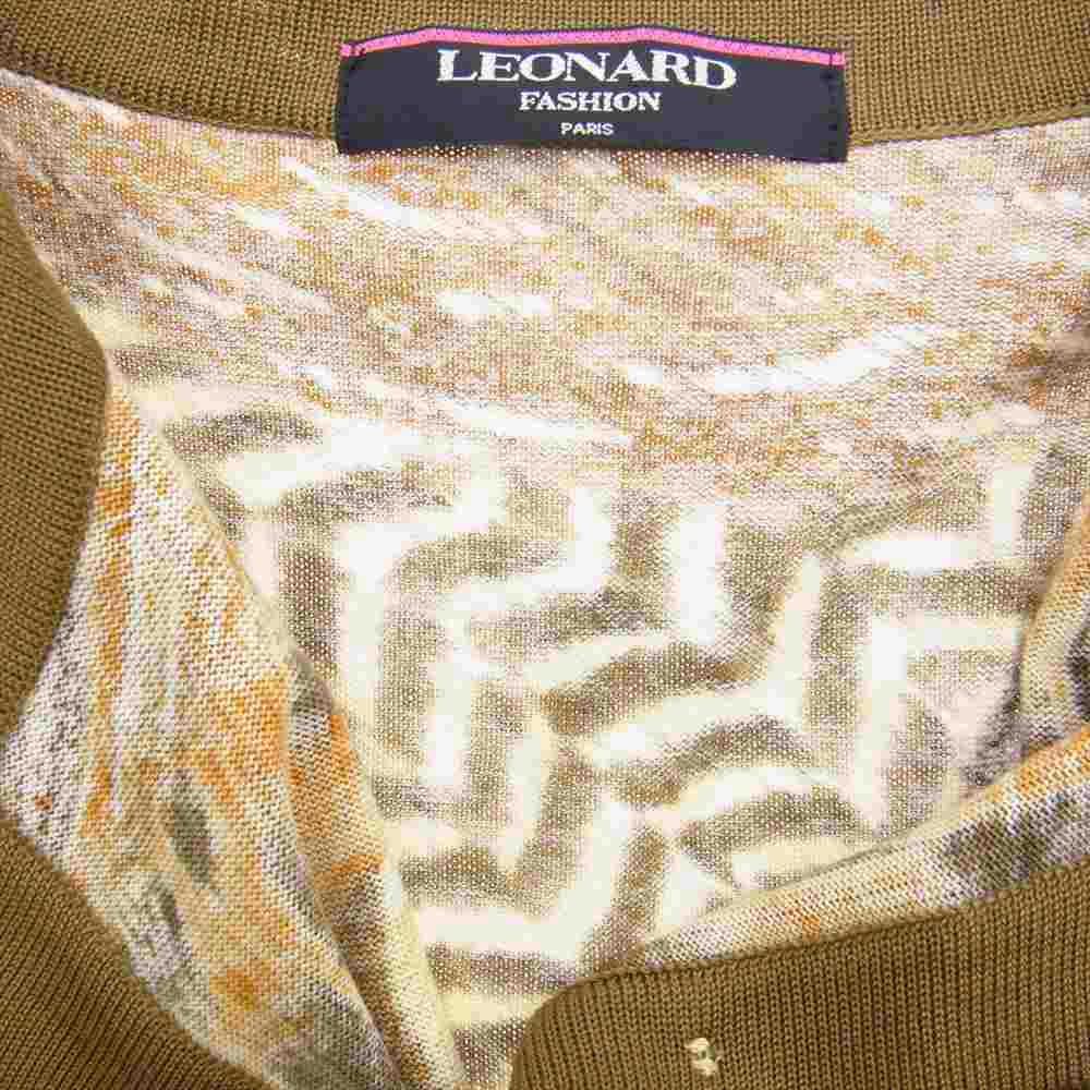 LEONARD レオナール FASHION ファッション アニマル 切替 3ピース ニット カーディガン スカート セットアップ ブラウン系 M【中古】