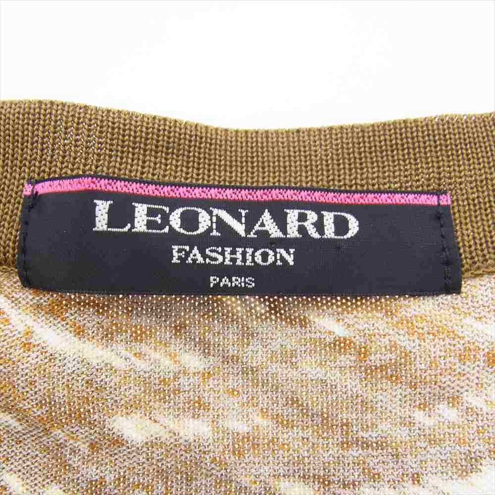 LEONARD レオナール FASHION ファッション アニマル 切替 3ピース ニット カーディガン スカート セットアップ ブラウン系 M【中古】