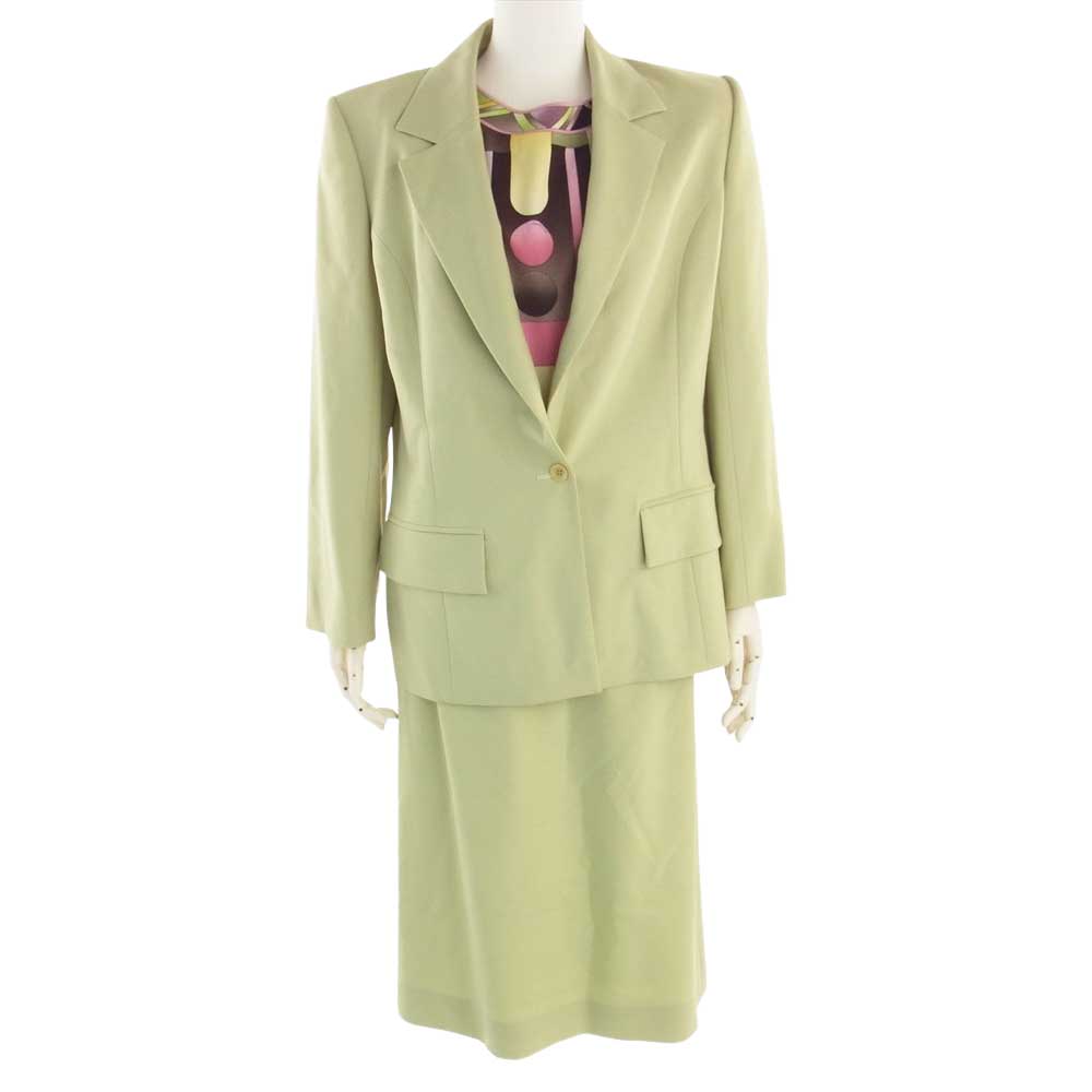 LEONARD レオナール FASHION ファッション ウール 1B ジャケット 総柄カットソー パンツ スカート 2WAY セットアップ ライトグリーン系 42【中古】