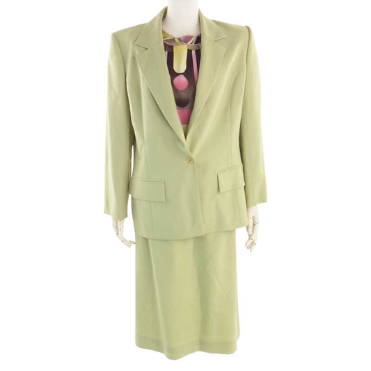 LEONARD レオナール FASHION ファッション ウール 1B ジャケット 総柄カットソー パンツ スカート 2WAY セットアップ ライトグリーン系 42【中古】