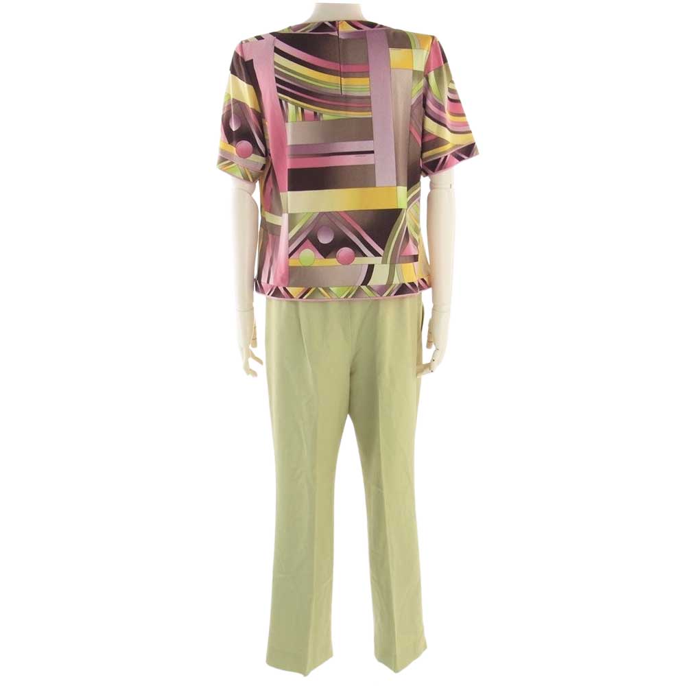 LEONARD レオナール FASHION ファッション ウール 1B ジャケット 総柄カットソー パンツ スカート 2WAY セットアップ ライトグリーン系 42【中古】