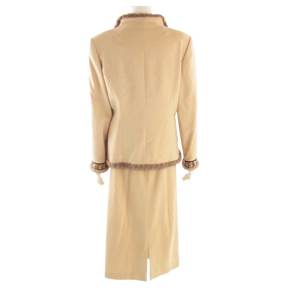 LEONARD レオナール FASHION ファッション ファー付 切替 カシミア100% 3ピース ジャケット カットソー スカート ベージュ系 13AR【中古】