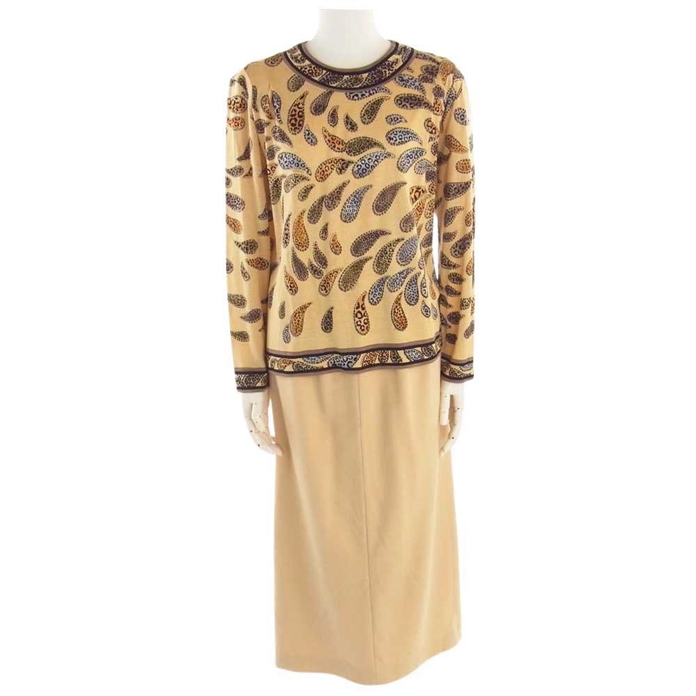 LEONARD レオナール FASHION ファッション ファー付 切替 カシミア100% 3ピース ジャケット カットソー スカート ベージュ系 13AR【中古】