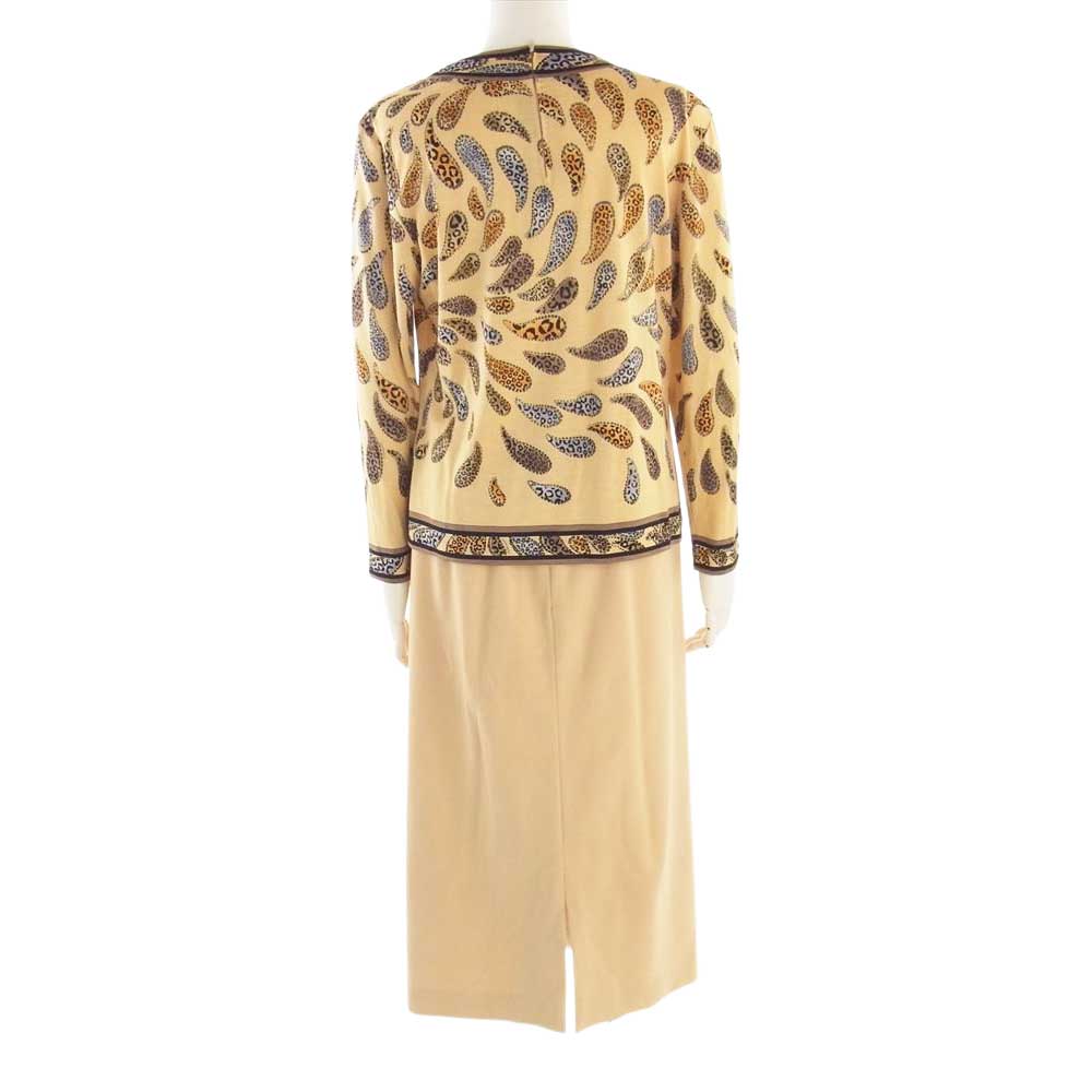 LEONARD レオナール FASHION ファッション ファー付 切替 カシミア100% 3ピース ジャケット カットソー スカート ベージュ系 13AR【中古】