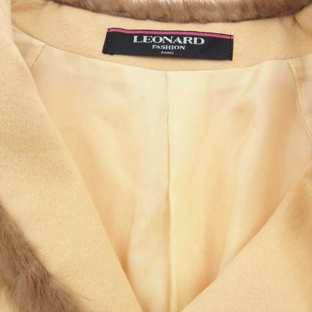 LEONARD レオナール FASHION ファッション ファー付 切替 カシミア100% 3ピース ジャケット カットソー スカート ベージュ系 13AR【中古】