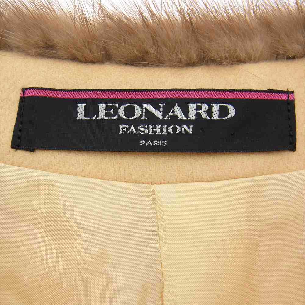 LEONARD レオナール FASHION ファッション ファー付 切替 カシミア100% 3ピース ジャケット カットソー スカート ベージュ系 13AR【中古】