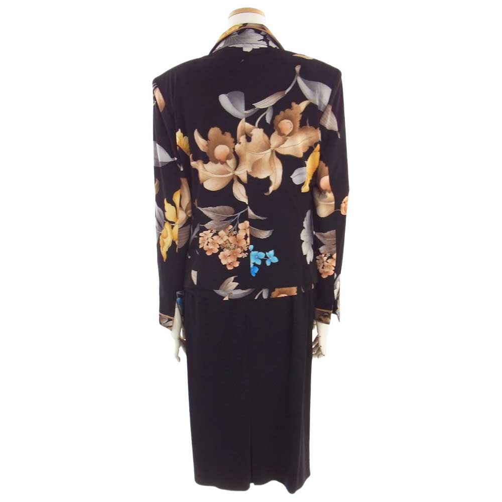 LEONARD レオナール FASHION ファッション フラワー プリント 総柄 3ピース ジャケット スカート セットアップ スーツ ブラック系 マルチカラー系 L【中古】