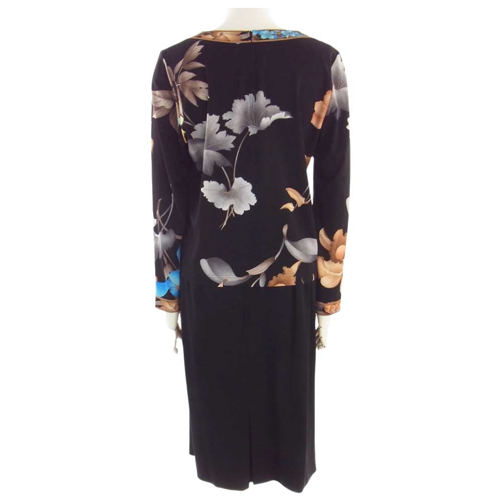 LEONARD レオナール FASHION ファッション フラワー プリント 総柄 3ピース ジャケット スカート セットアップ スーツ ブラック系 マルチカラー系 L【中古】