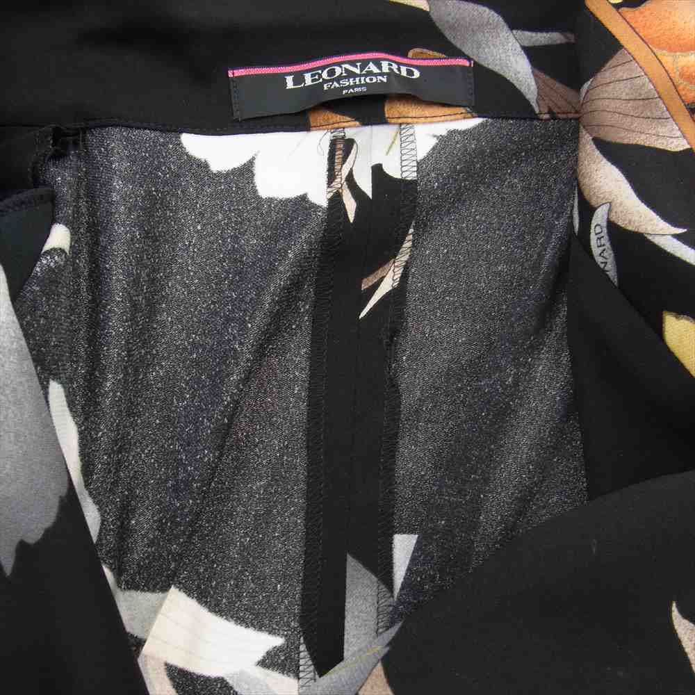 LEONARD レオナール FASHION ファッション フラワー プリント 総柄 3ピース ジャケット スカート セットアップ スーツ ブラック系 マルチカラー系 L【中古】