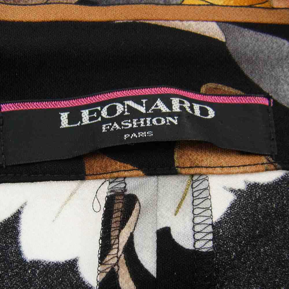 LEONARD レオナール FASHION ファッション フラワー プリント 総柄 3ピース ジャケット スカート セットアップ スーツ ブラック系 マルチカラー系 L【中古】