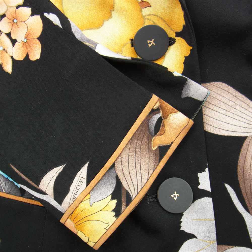 LEONARD レオナール FASHION ファッション フラワー プリント 総柄 3ピース ジャケット スカート セットアップ スーツ ブラック系 マルチカラー系 L【中古】