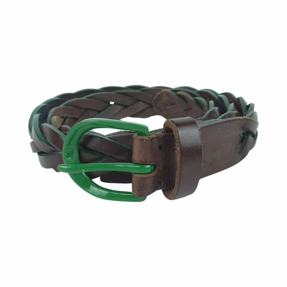 ハルシオンベルトカンパニー メッシュ レザー ベルト イングランド製 ブラウン系 グリーン系 34【中古】