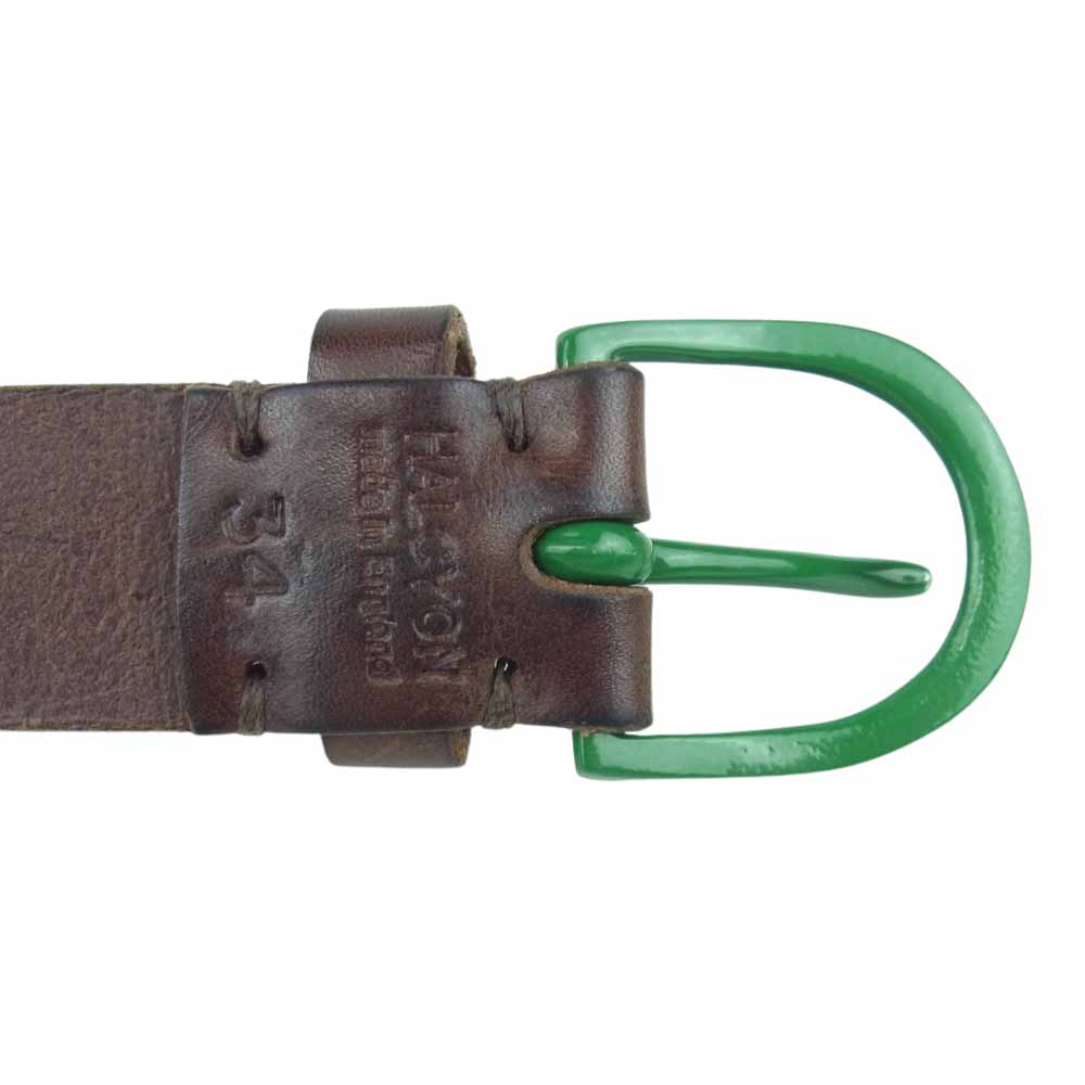 ハルシオンベルトカンパニー メッシュ レザー ベルト イングランド製 ブラウン系 グリーン系 34【中古】
