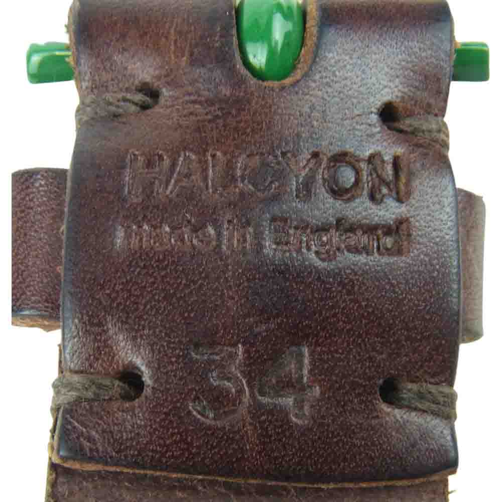 ハルシオンベルトカンパニー メッシュ レザー ベルト イングランド製 ブラウン系 グリーン系 34【中古】
