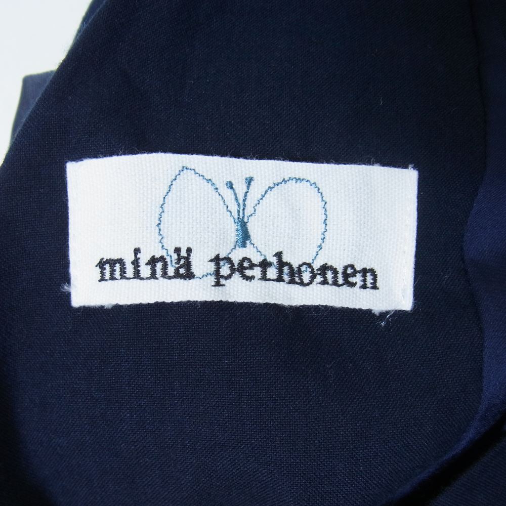 mina perhonen ミナペルホネン ss3089 choucho 蝶 ちょうちょ 刺繍 Vネック ノースリーブ ワンピース ネイビー系 38【中古】