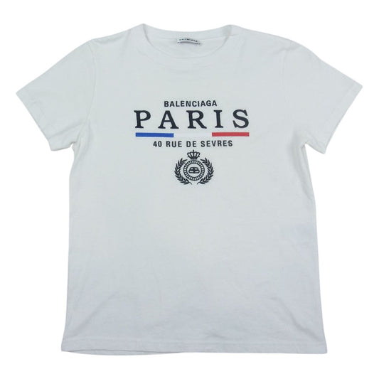BALENCIAGA バレンシアガ 578133 TGV48 PALIS ロゴ 刺繍 半袖 Tシャツ ホワイト系 M【中古】
