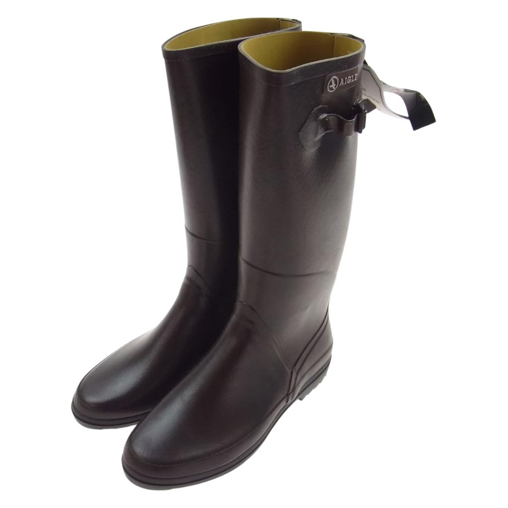 AIGLE エーグル ラバー レイン ロング ブーツ ダークブラウン系 41【新古品】【未使用】【中古】