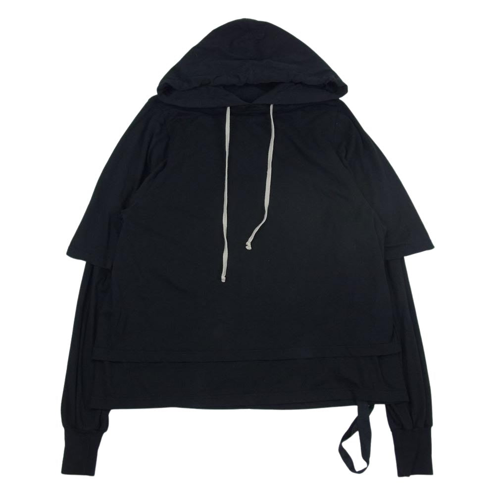 Rick Owens リックオウエンス DS02A3234-RN DRKSHDW ダークシャドウ レイヤード フーディ カットソー ブラック系 XS【中古】
