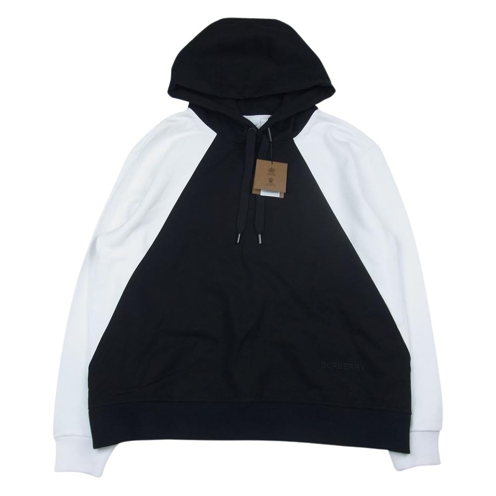 BURBERRY バーバリー 18079306 カラーブロック 切替 ドッキング パーカー ブラック系 ホワイト系 XS【美品】【中古】