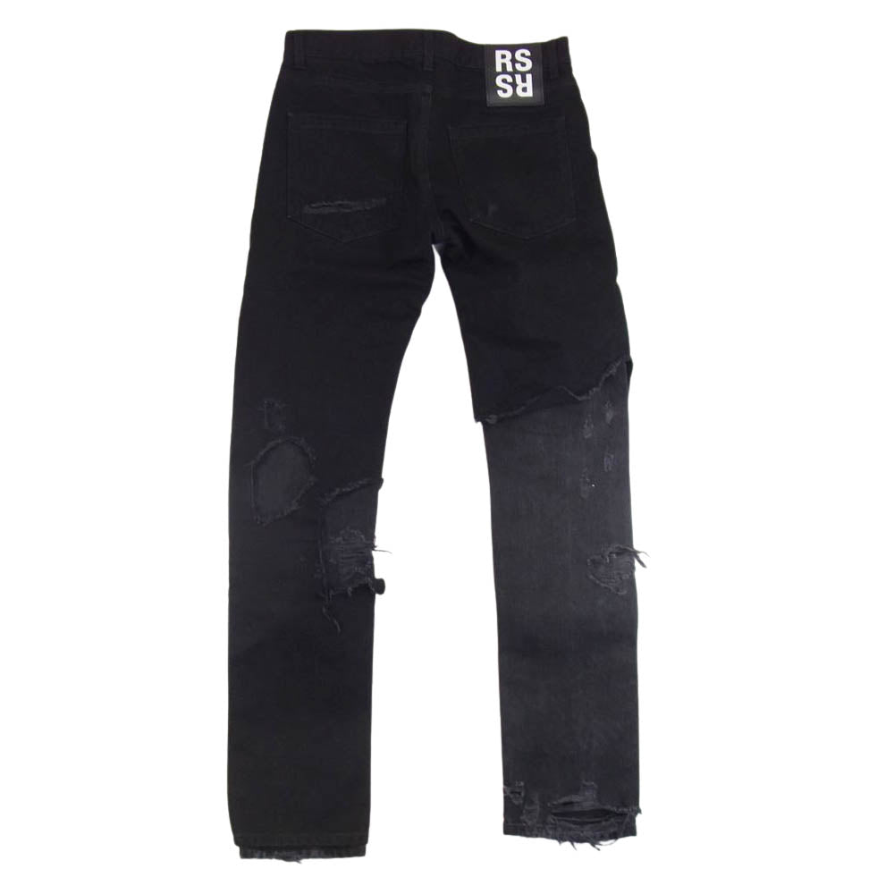 RAF SIMONS ラフシモンズ 19AW SLIM FIT DESTROYED RSパッチ レイヤード デストロイ デニムパンツ ブラック系 29【中古】