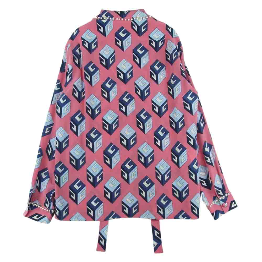 GUCCI グッチ 472123 ZIE06 シルク エンブレム ウォールペーパー プリント パール ブラウス シャツ ピンク系【中古】