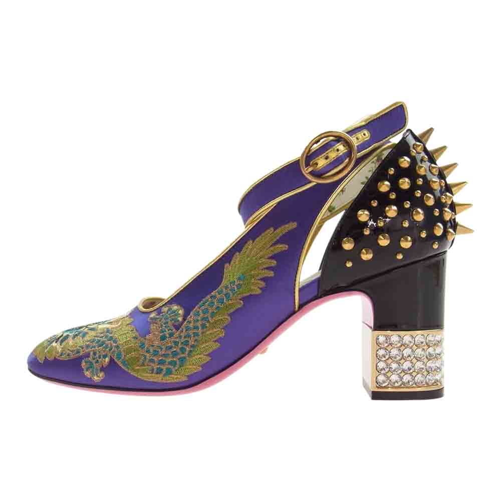 GUCCI グッチ 489344 刺繍 スタッズ ラインストーン ストラップ ヒール パンプス  マルチカラー系 38【中古】