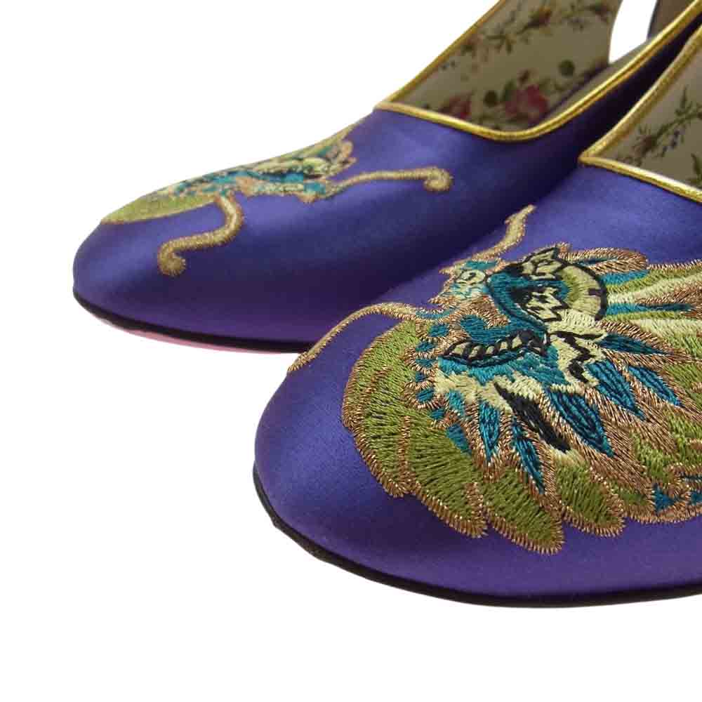 GUCCI グッチ 489344 刺繍 スタッズ ラインストーン ストラップ ヒール パンプス  マルチカラー系 38【中古】