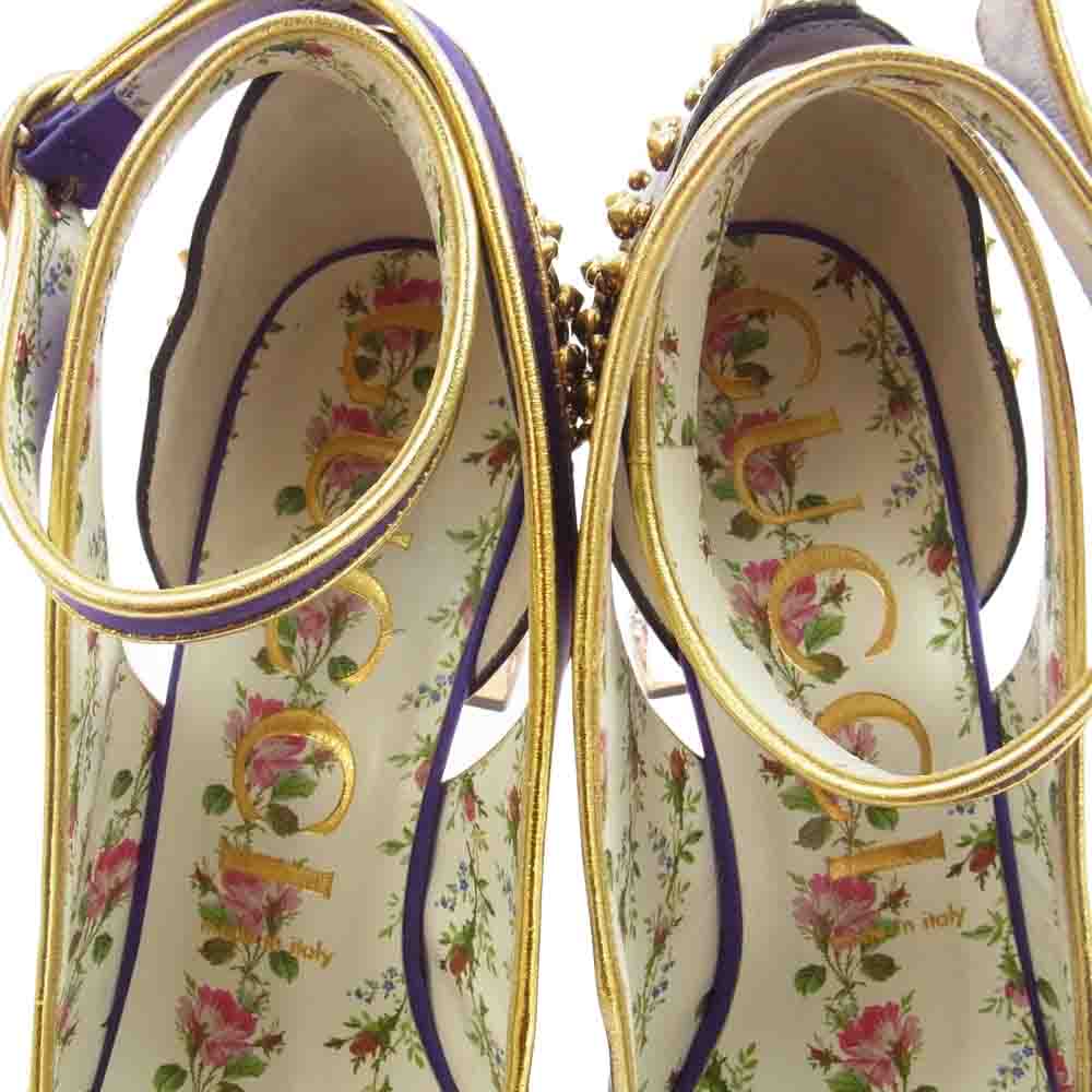 GUCCI グッチ 489344 刺繍 スタッズ ラインストーン ストラップ ヒール パンプス  マルチカラー系 38【中古】
