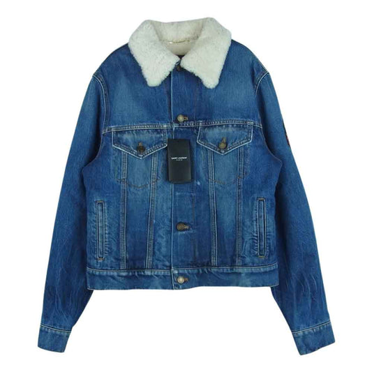 SAINT LAURENT サンローラン 483202 YZ883 ロゴ モノグラム マキシ パッチ ボア デニム ジャケット インディゴブルー系 M【極上美品】【中古】