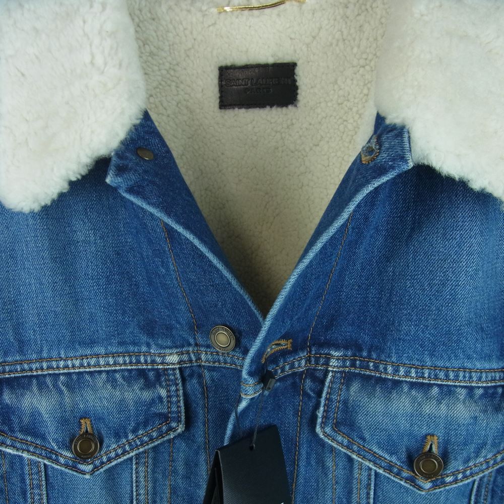 SAINT LAURENT サンローラン 483202 YZ883 ロゴ モノグラム マキシ パッチ ボア デニム ジャケット インディゴブルー系 M【極上美品】【中古】
