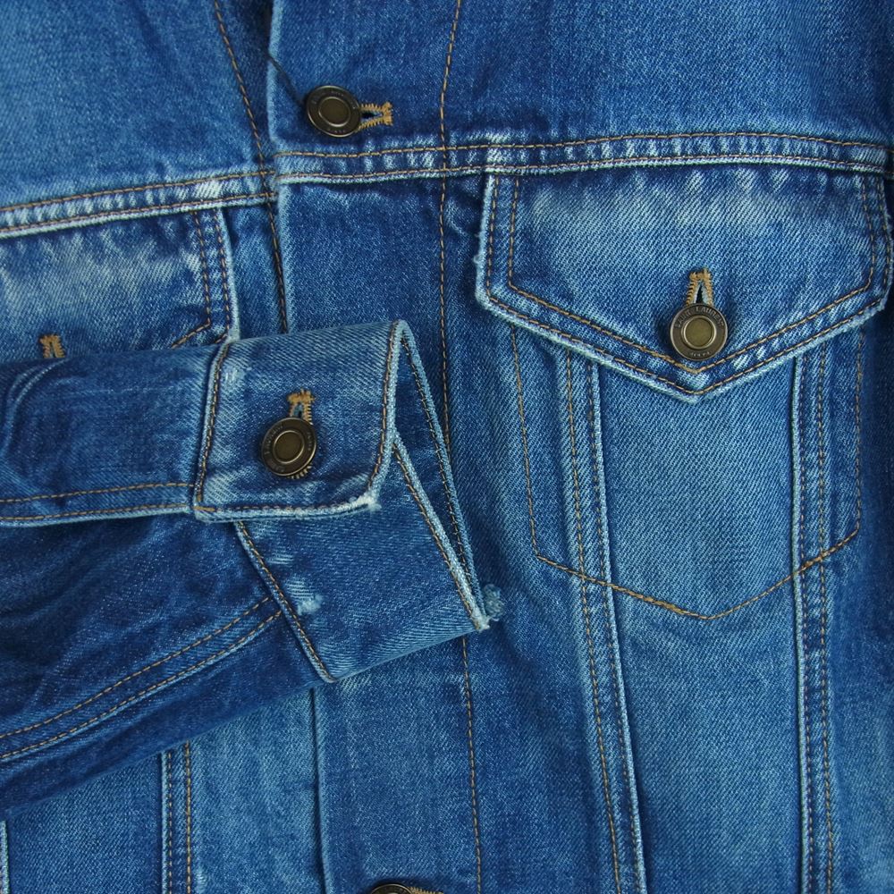 SAINT LAURENT サンローラン 483202 YZ883 ロゴ モノグラム マキシ パッチ ボア デニム ジャケット インディゴブルー系 M【極上美品】【中古】