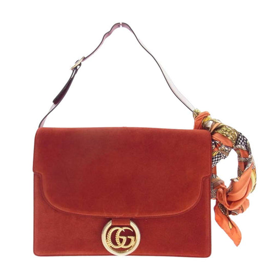 GUCCI グッチ 596478 インターロッキングG スエード スカーフ ショルダー バッグ レッド系【中古】