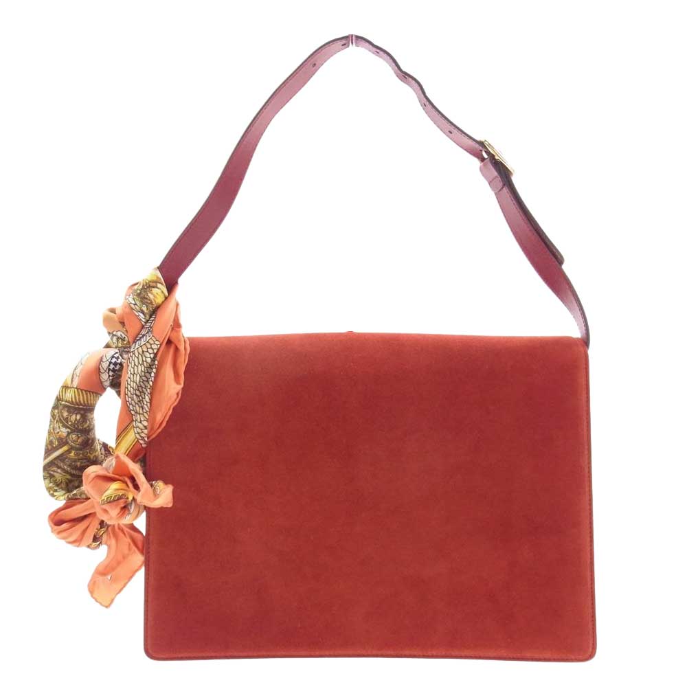 GUCCI グッチ 596478 インターロッキングG スエード スカーフ ショルダー バッグ レッド系【中古】