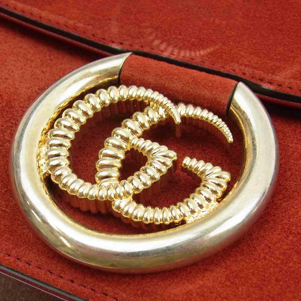 GUCCI グッチ 596478 インターロッキングG スエード スカーフ ショルダー バッグ レッド系【中古】