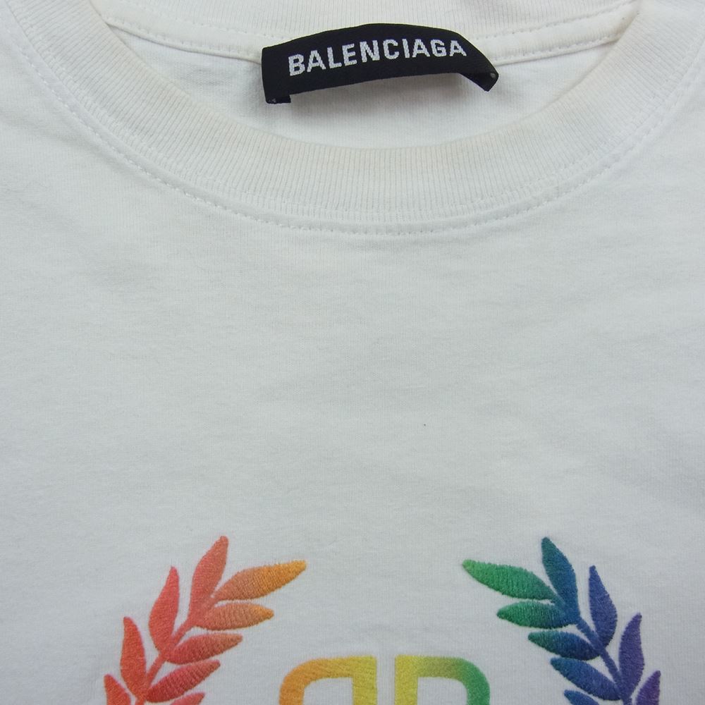 BALENCIAGA バレンシアガ 570805 TEV53 BB ロゴ レインボー 刺繍 Tシャツ レインボー ホワイト系 S【中古】
