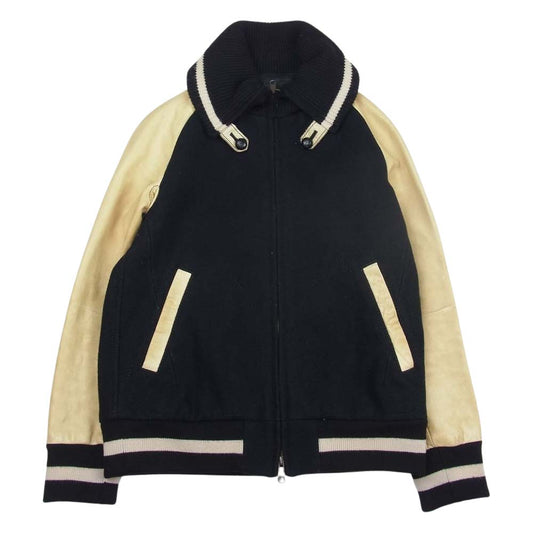 NUMBER(N)INE ナンバーナイン ポートランド期 復刻 袖レザー ウール スタジャン ブラック系 ベージュ系 2【中古】