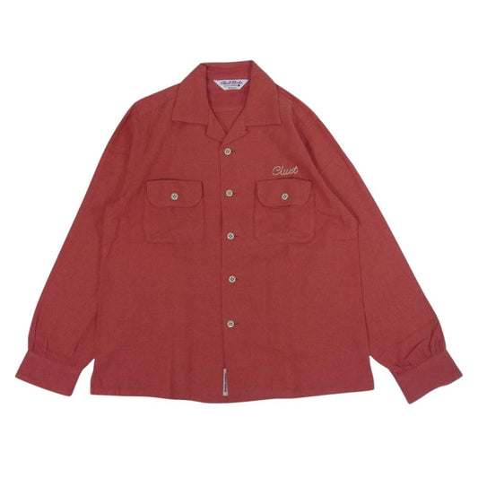 CLUCT クラクト オープンカラー 刺繍 ネル シャツ  レッド系 ※オレンジがかった色味です L【中古】