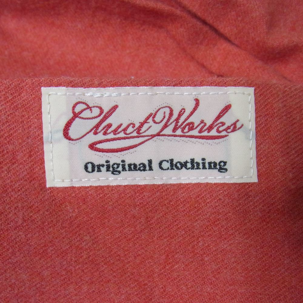 CLUCT クラクト オープンカラー 刺繍 ネル シャツ  レッド系 ※オレンジがかった色味です L【中古】