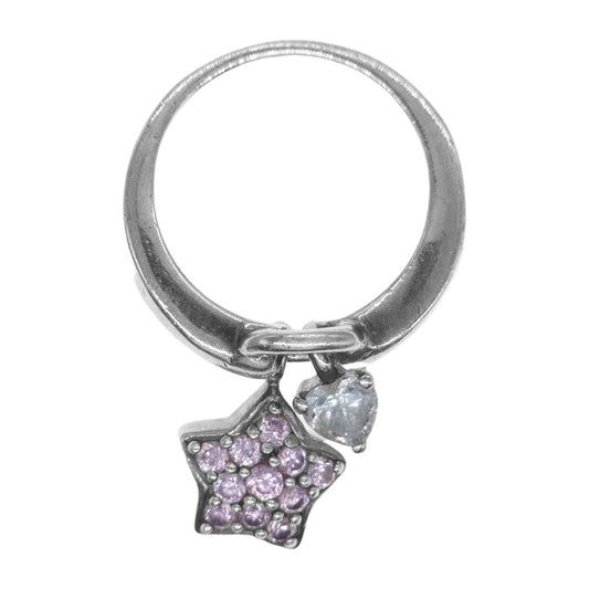 Folli Follie フォリフォリ ピンクラインストーン スター ドロップ リング シルバー系 ピンク系 ３号【中古】