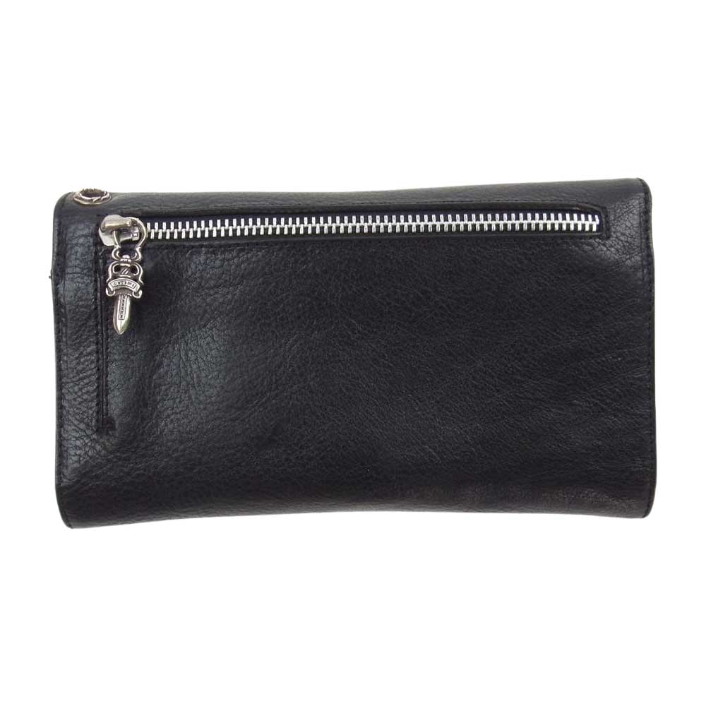 CHROME HEARTS クロムハーツ（原本有） WAVE CROSS BTN クロスボールボタン ウェーブ レザー ウォレット 長財布 ブラック系【中古】