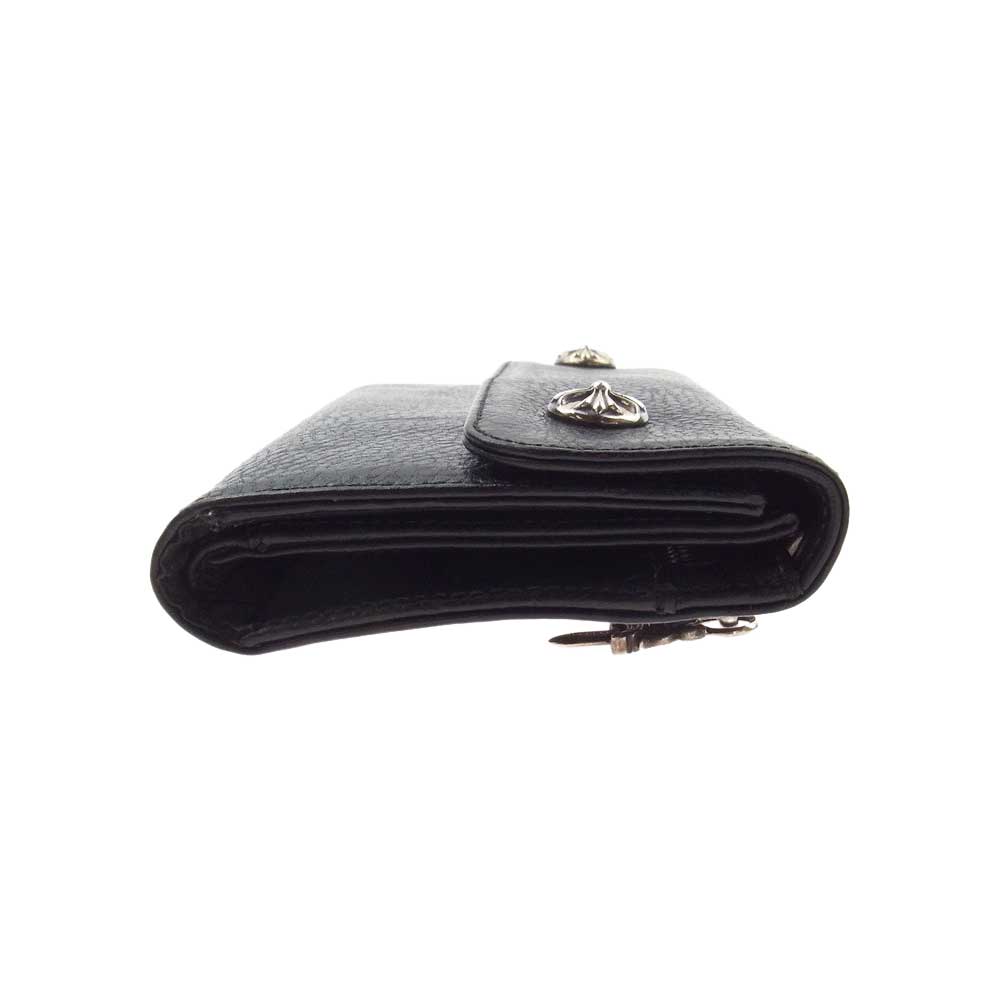 CHROME HEARTS クロムハーツ（原本有） WAVE CROSS BTN クロスボールボタン ウェーブ レザー ウォレット 長財布 ブラック系【中古】