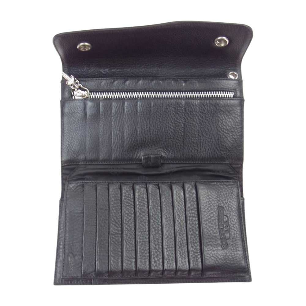 CHROME HEARTS クロムハーツ（原本有） WAVE CROSS BTN クロスボールボタン ウェーブ レザー ウォレット 長財布 ブラック系【中古】