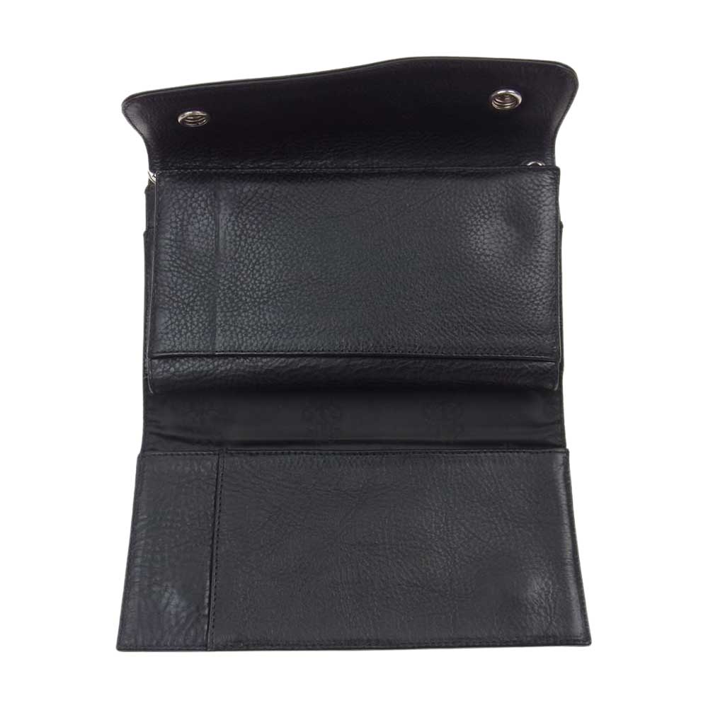 CHROME HEARTS クロムハーツ（原本有） WAVE CROSS BTN クロスボールボタン ウェーブ レザー ウォレット 長財布 ブラック系【中古】