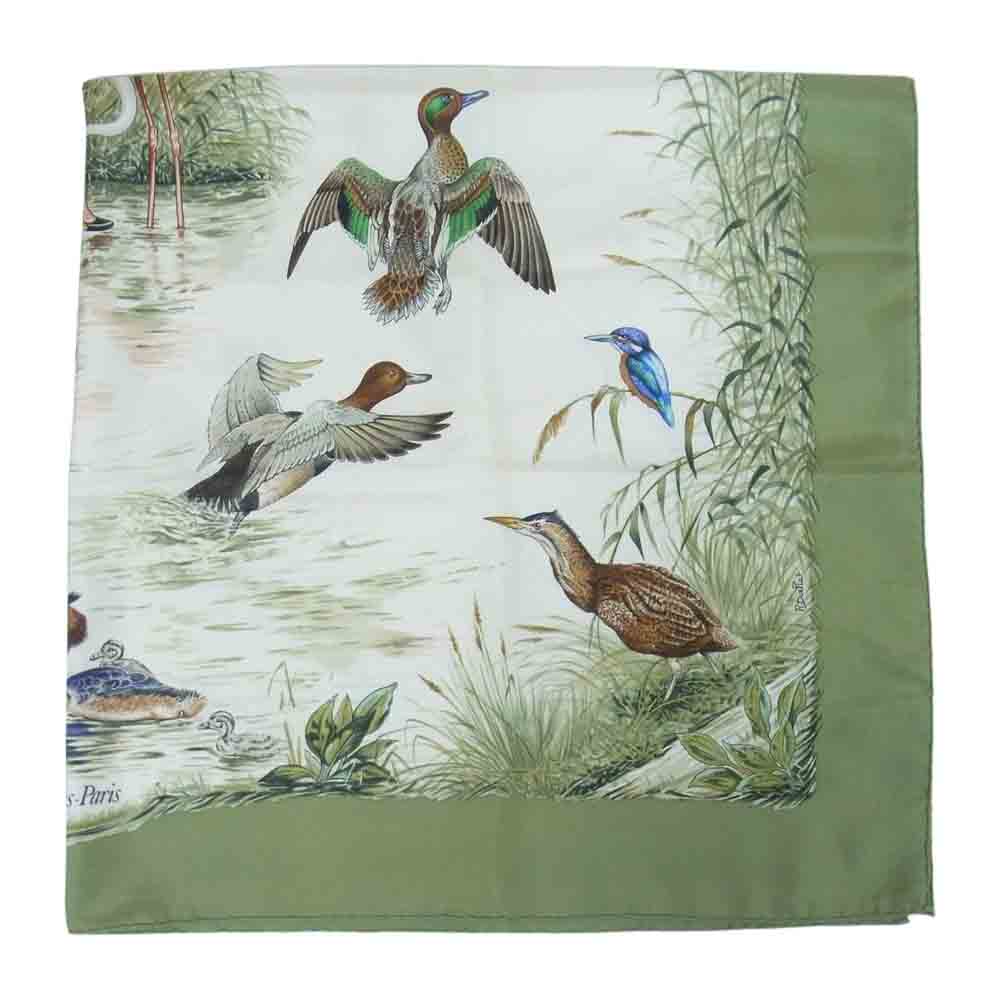 HERMES エルメス カレ 90 Halte en Camargue カマルグでの休息 シルク100% スカーフ ライトグリーン系【中古】