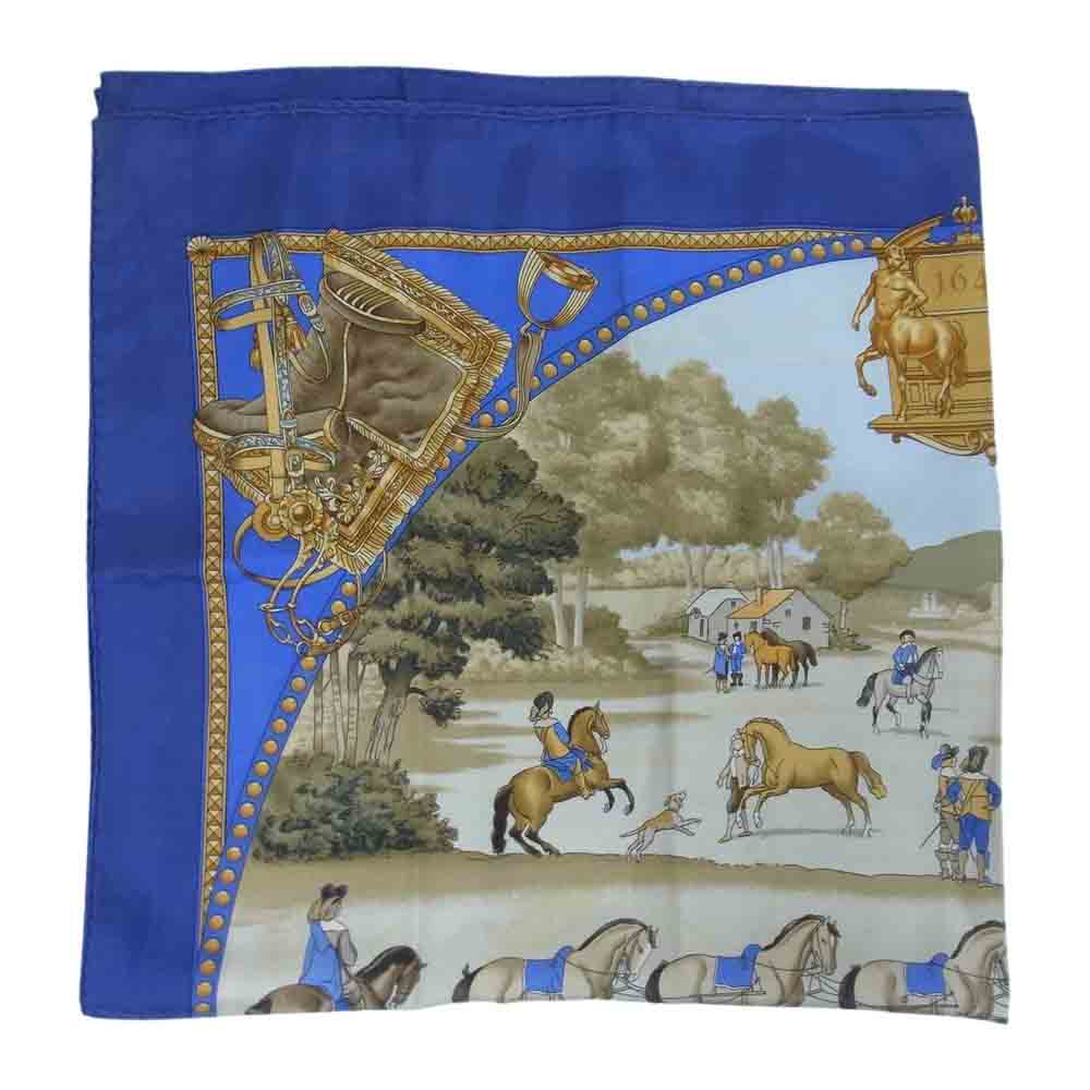 HERMES エルメス カレ 90 PRESENTATION de CHEVAVX 馬のプレゼンテーション シルク100% スカーフ  ネイビー系【中古】