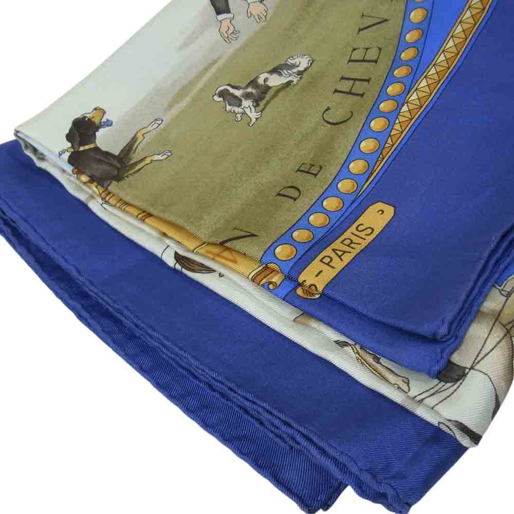 HERMES エルメス カレ 90 PRESENTATION de CHEVAVX 馬のプレゼンテーション シルク100% スカーフ  ネイビー系【中古】