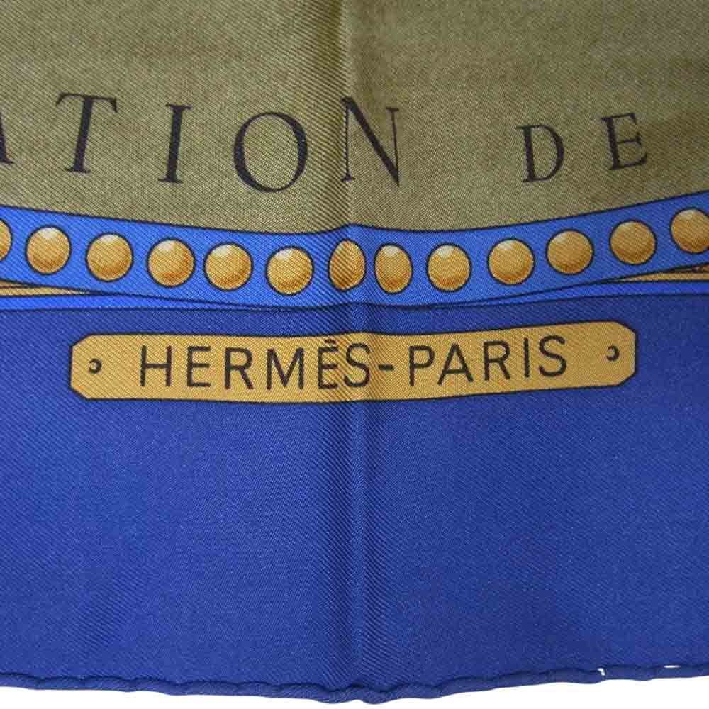 HERMES エルメス カレ 90 PRESENTATION de CHEVAVX 馬のプレゼンテーション シルク100% スカーフ  ネイビー系【中古】