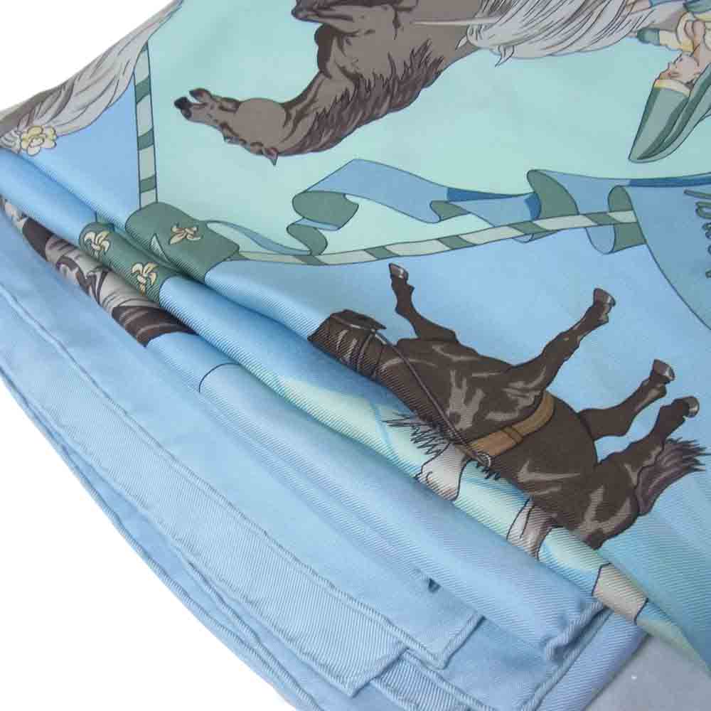 HERMES エルメス カレ 90 Musee Vivant du Cheval Chantilly シャンティイ城馬の博物館 シルク100% スカーフ  ライトブルー系【中古】